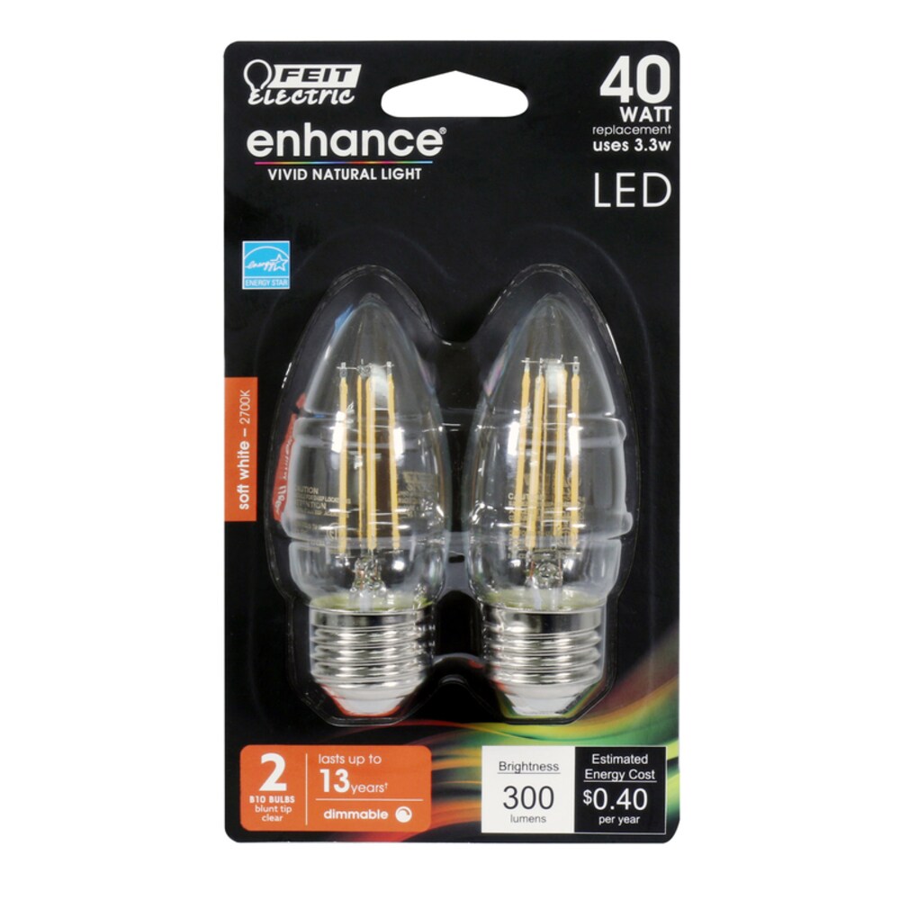 Feit Electric Enhance B10 E26 Medium Filament LED Bulb Soft White 40 Watt Equivalence 2 pk Count of 1 Foods Co