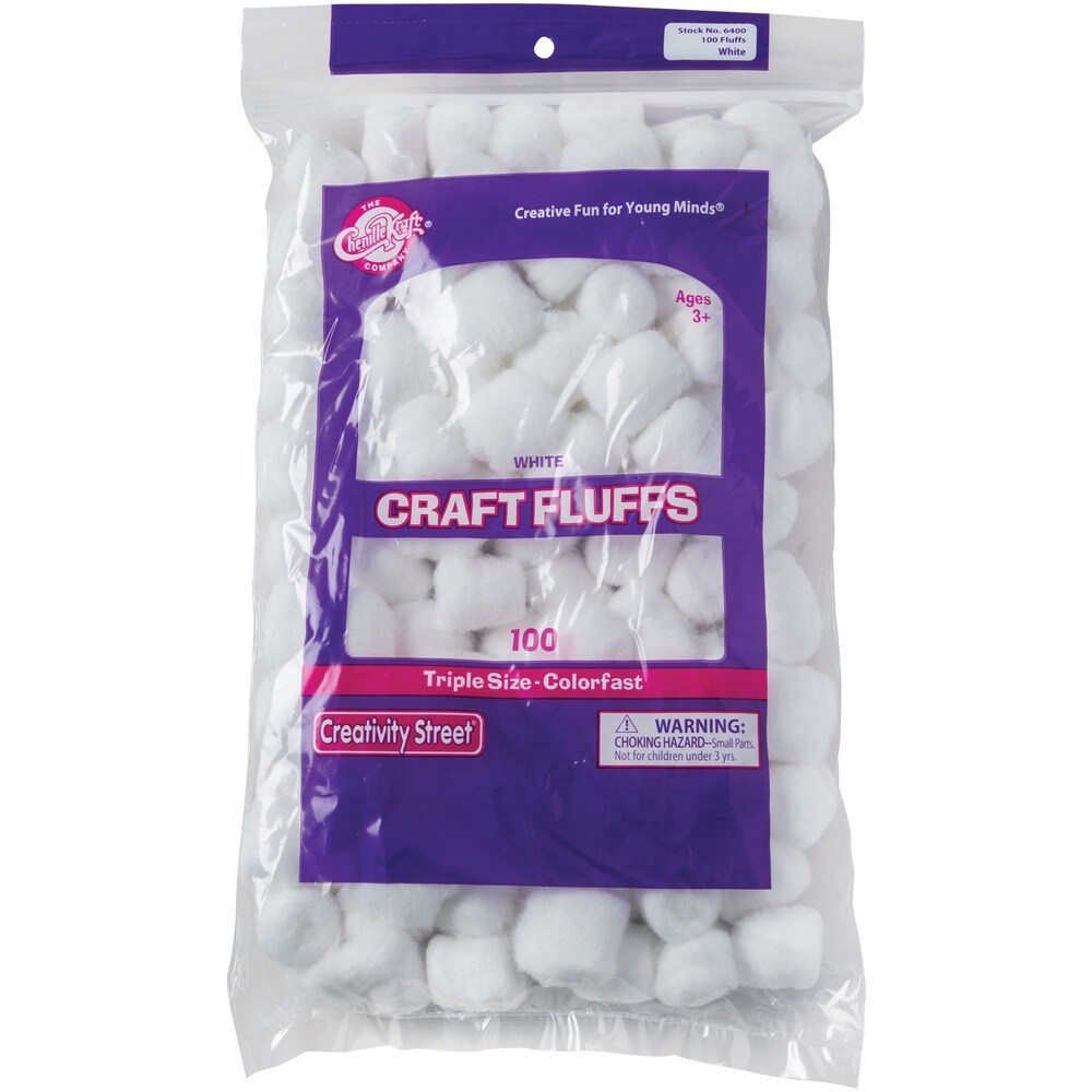 Creativity Street White Craft Fluffs - Decoration, Painting - 100 Piece(s) - 100 / Pack - White Creativity Street White Craft Fluffs - Decoration, Painting - 100 Piece(s) - 100 / Pack - White