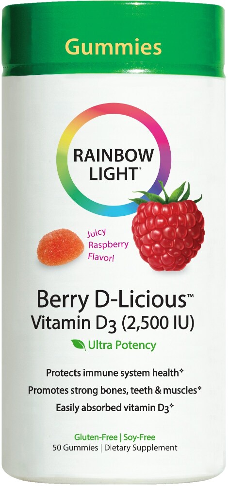 Rainbow Light Berry D Licious 2500 Iu Vitamin D3 Raspberry Flavored Gummies 50 Ct