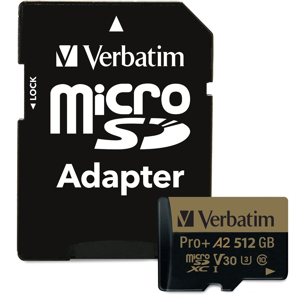 Verbatim Pro+ 512 GB Class 10/UHS-I (U3) microSDXC - 1 Pack - 100 MB/s Read - 60 MB/s Write - 666x Memory Speed - Lifetime Warranty Verbatim Pro+ 512 GB Class 10/UHS-I (U3) microSDXC - 1 Pack - 100 MB/s Read - 60 MB/s Write - 666x Memory Speed - Lifetime Warranty