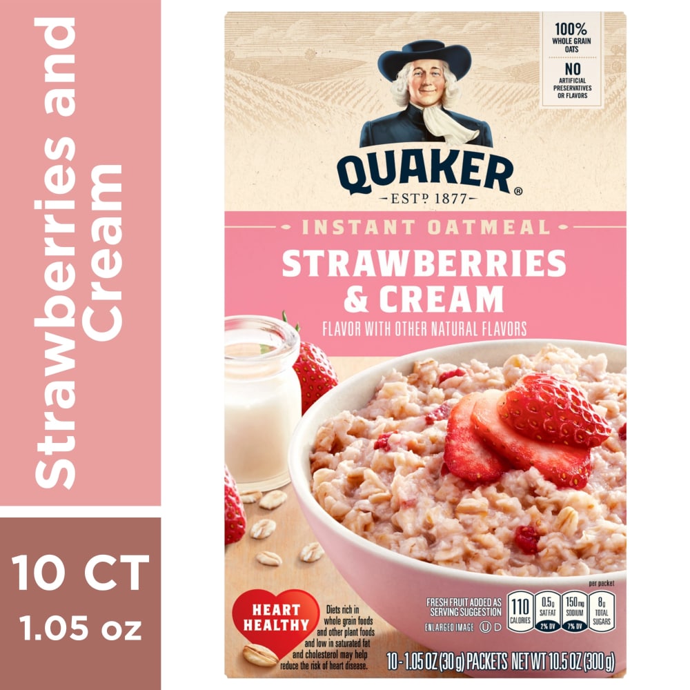 Fry S Food Stores Quaker Strawberry And Cream Instant Oatmeal Breakfast 10 Count 10 5 Oz