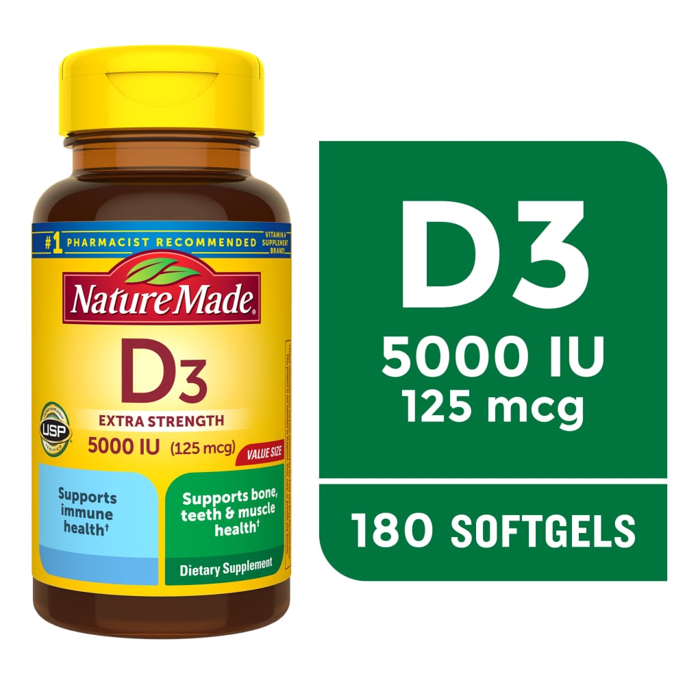 Nature Made Extra Strength Vitamin D3 Softgels 5000 Iu 180 Ct