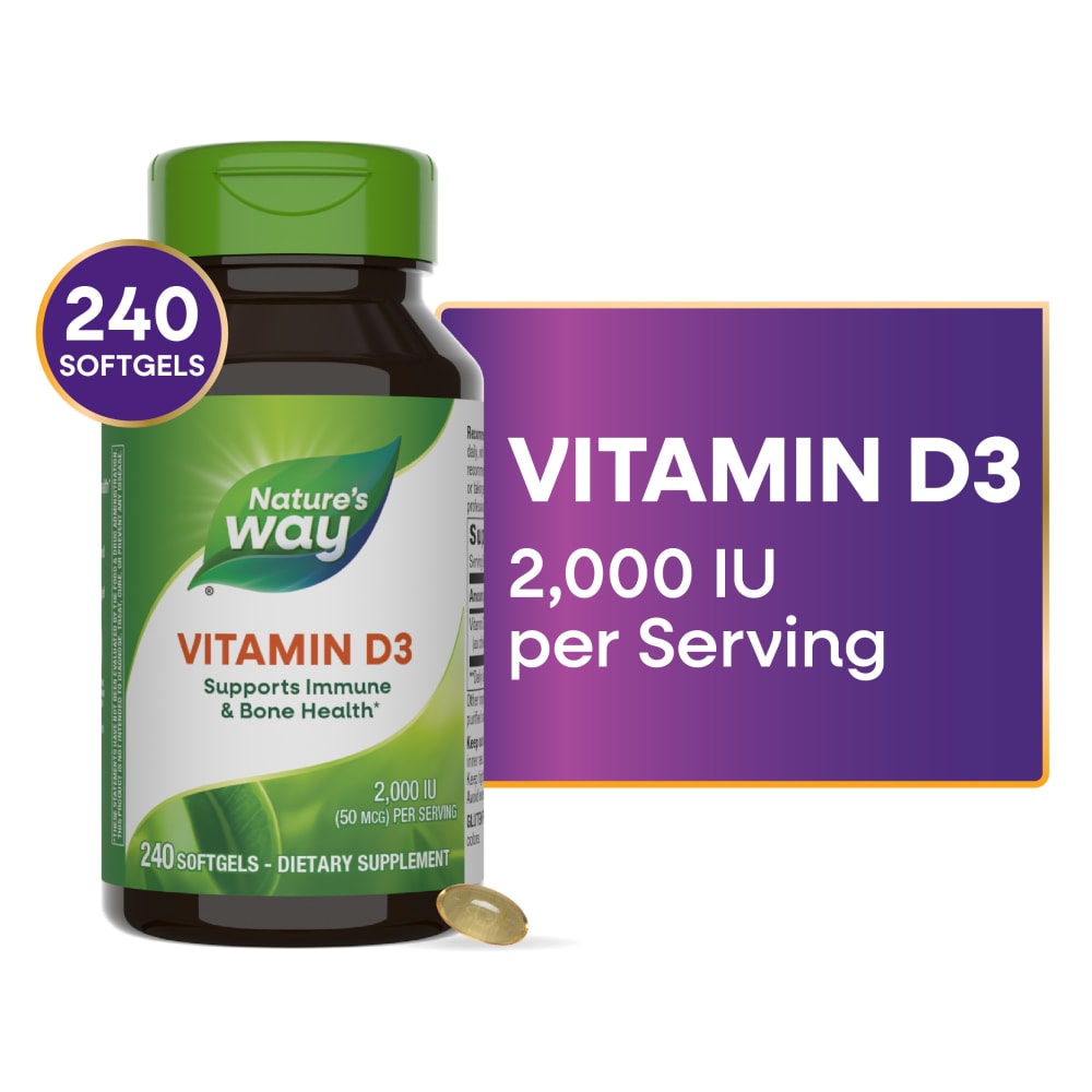 Natures Way Vitamin D3 Dietary Supplement Softgels 50mcg 240 Ct