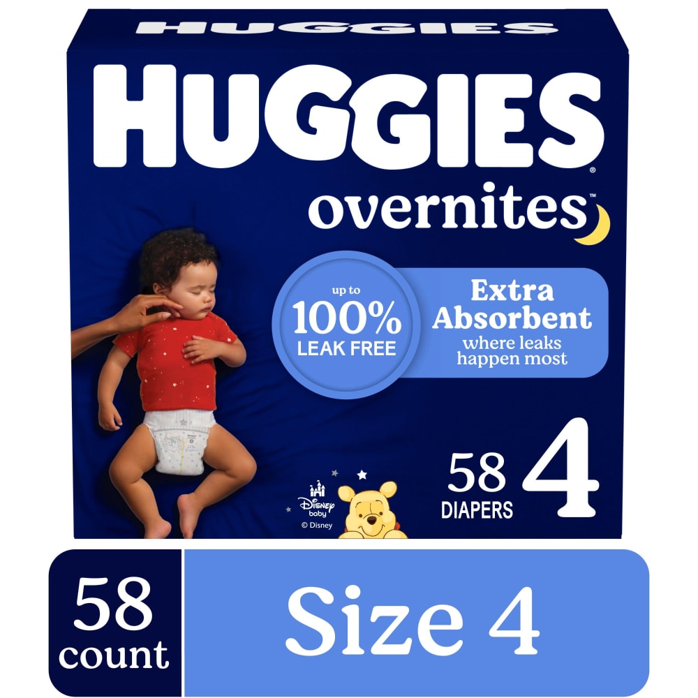 Huggies OverNites Baby Diapers Size 4 (22-37 lbs), 58 count Huggies OverNites Baby Diapers Size 4 (22-37 lbs), 58 count