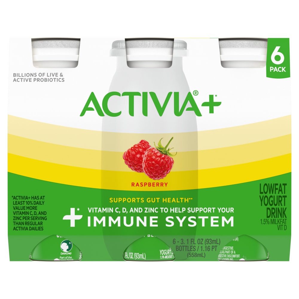 Activia®+ Raspberry Probiotic Lowfat Yogurt Drinks, 6 ct / 3.1 fl