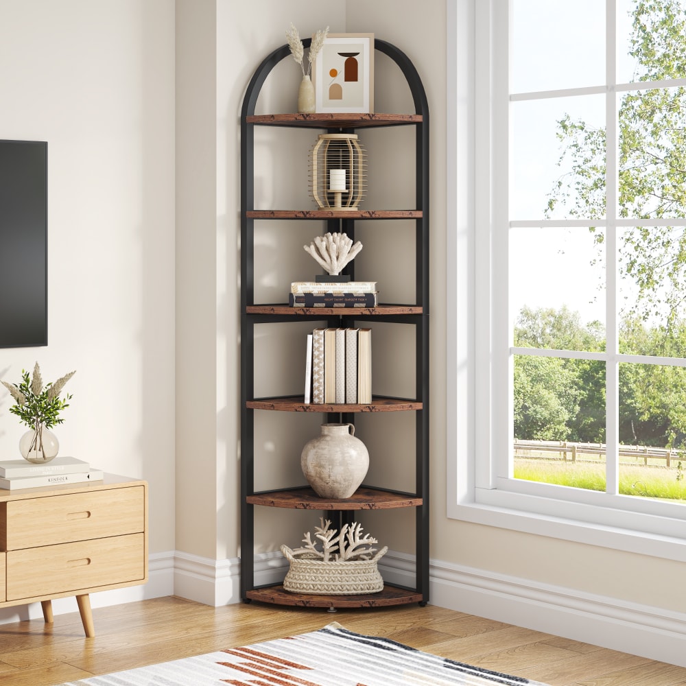 Tribesigns 6 Tier Corner Shelf 71 Tall Rustic Bookshelf