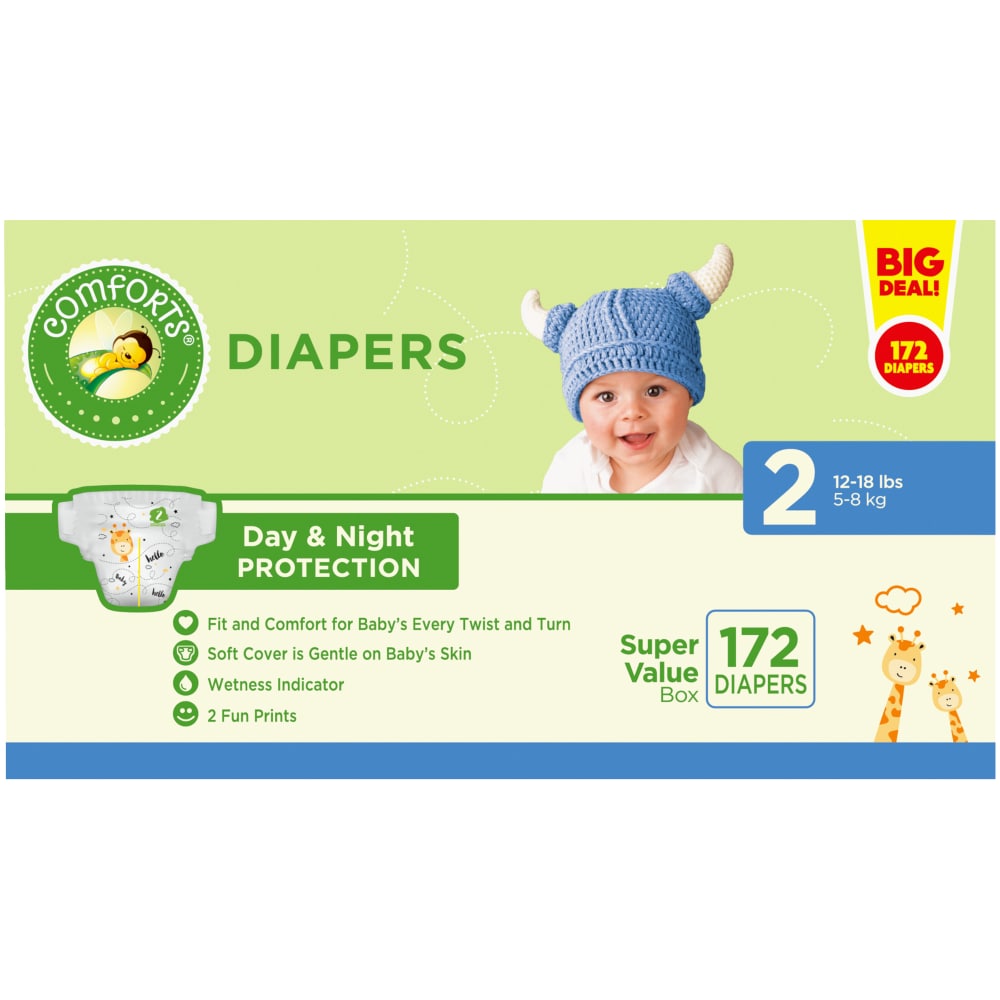 Comforts Size 2 Diapers 172 Count, 172 ct