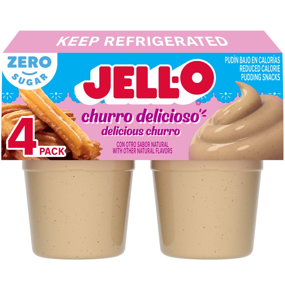 Jell-O Zero Sugar Churro Delicioso Ready-to-Eat Pudding Snack Cups, 14.5 oz