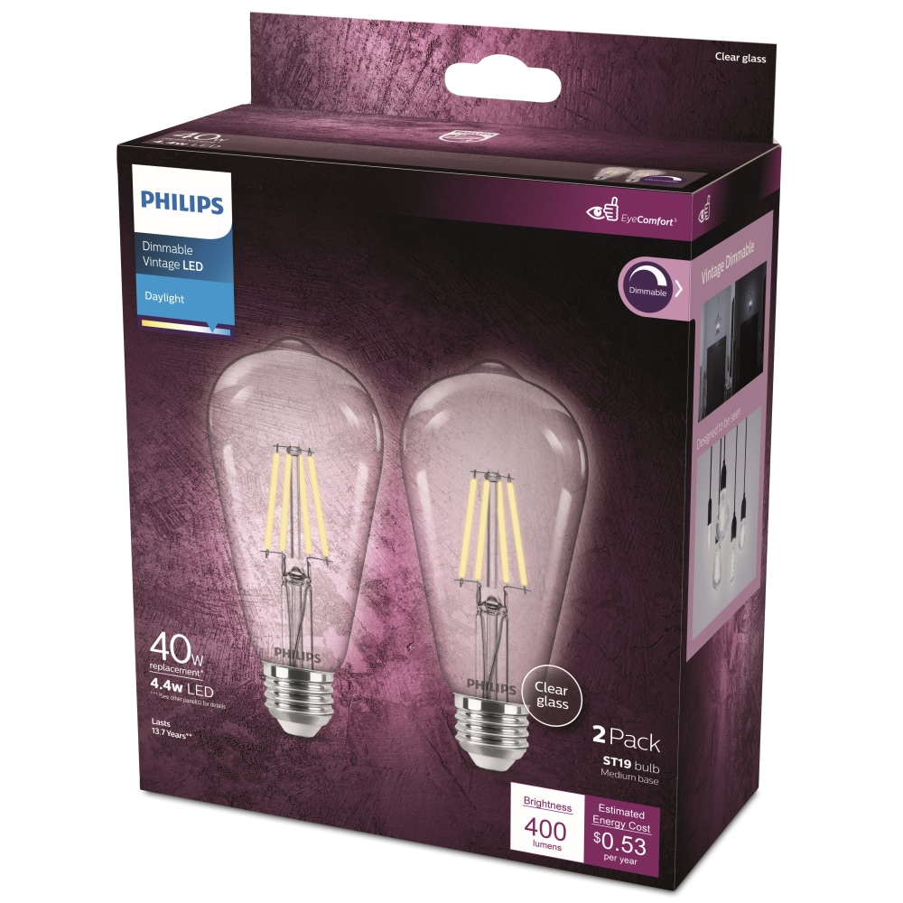 Philips 5.6 Watt 40 Watt ST19 Vintage LED Dimmable Light Bulb Daylight 5000K 2 pk Dillons Food Stores