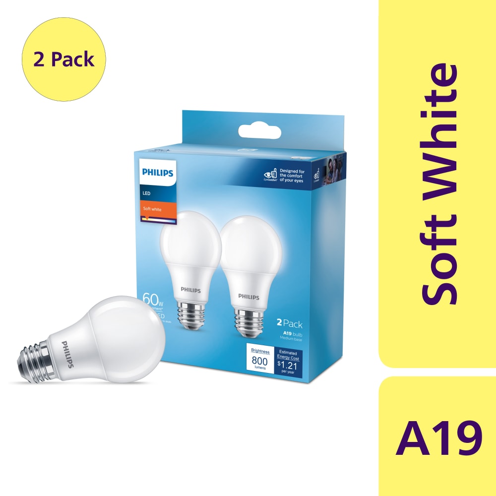 Philips 10 Watt 60 Watt A19 LED Light Bulb Soft White 2700K 2 pk Fry s Food Stores