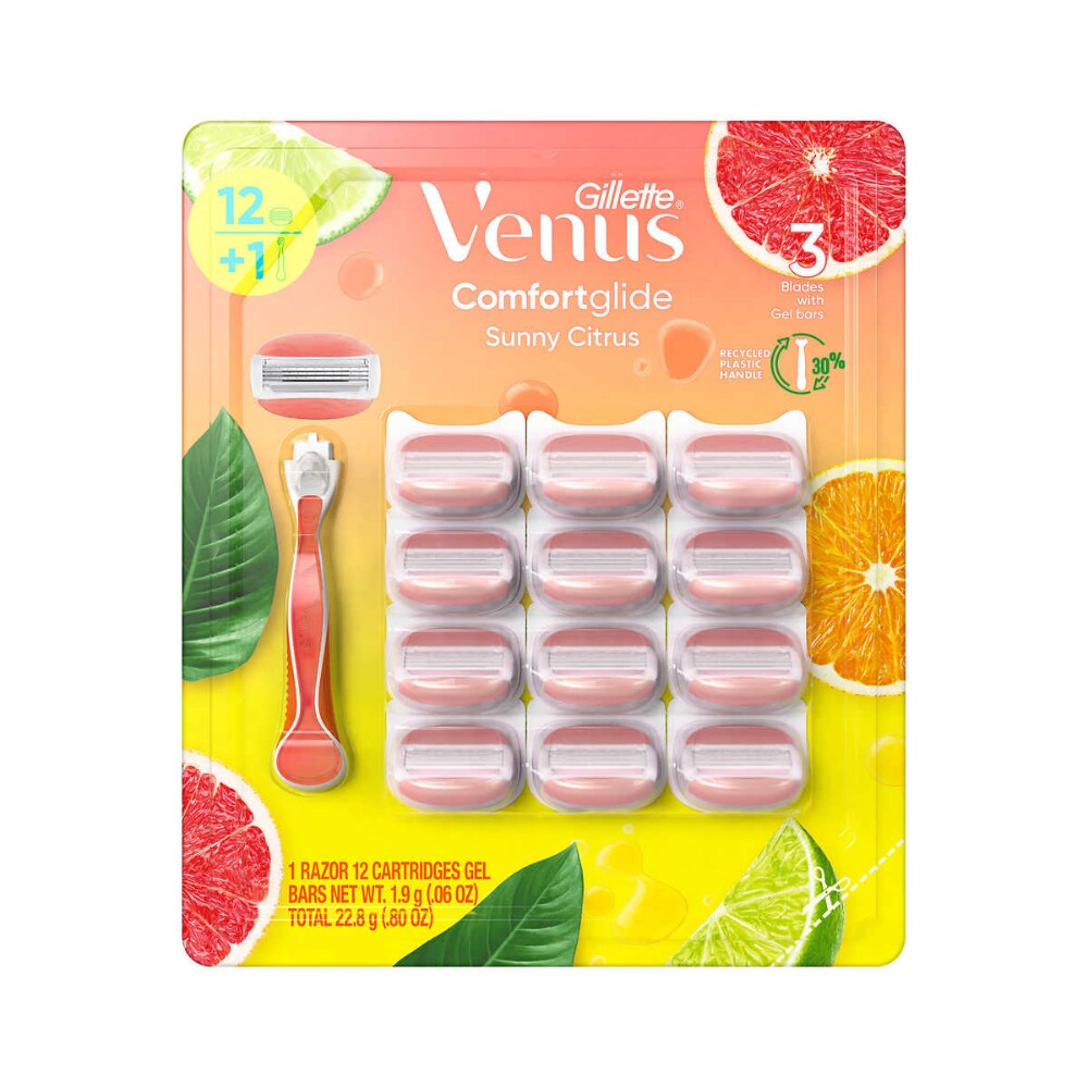 Gillette Venus Comfort Glide Sunny Citrus 1 Razor 12 Cartridges Gel 13 count Gerbes Super Markets