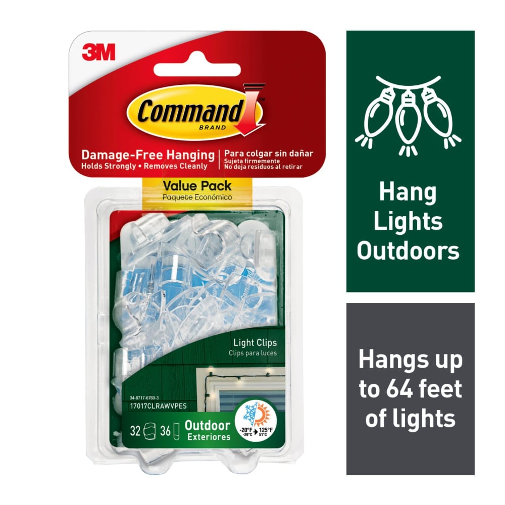 Command Outdoor Damage Free Rope Light Clips Clear 32 Pk Baker S