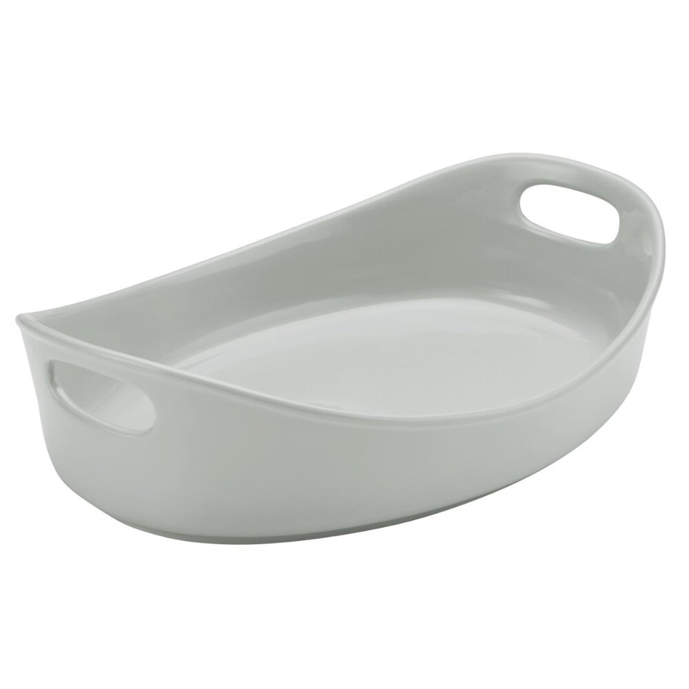 4.5 Qt. Light Sea Salt Gray Stoneware Bubble and Brown Oval Baker