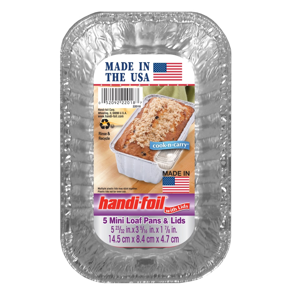 Handi foil Cook n Carry Mini Loaf Disposable Pans Lids Silver