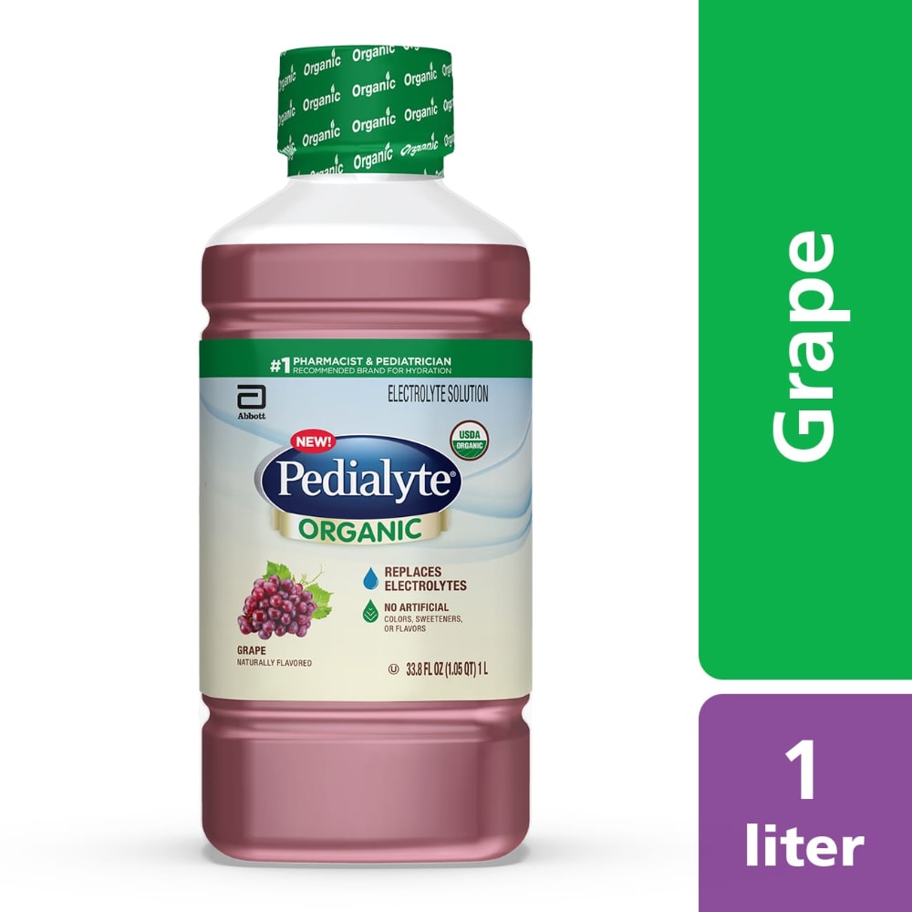 Pedialyte Organic Electrolyte Solution, 1 Liter Grape, (Pack of 4) expire /01/08/2025