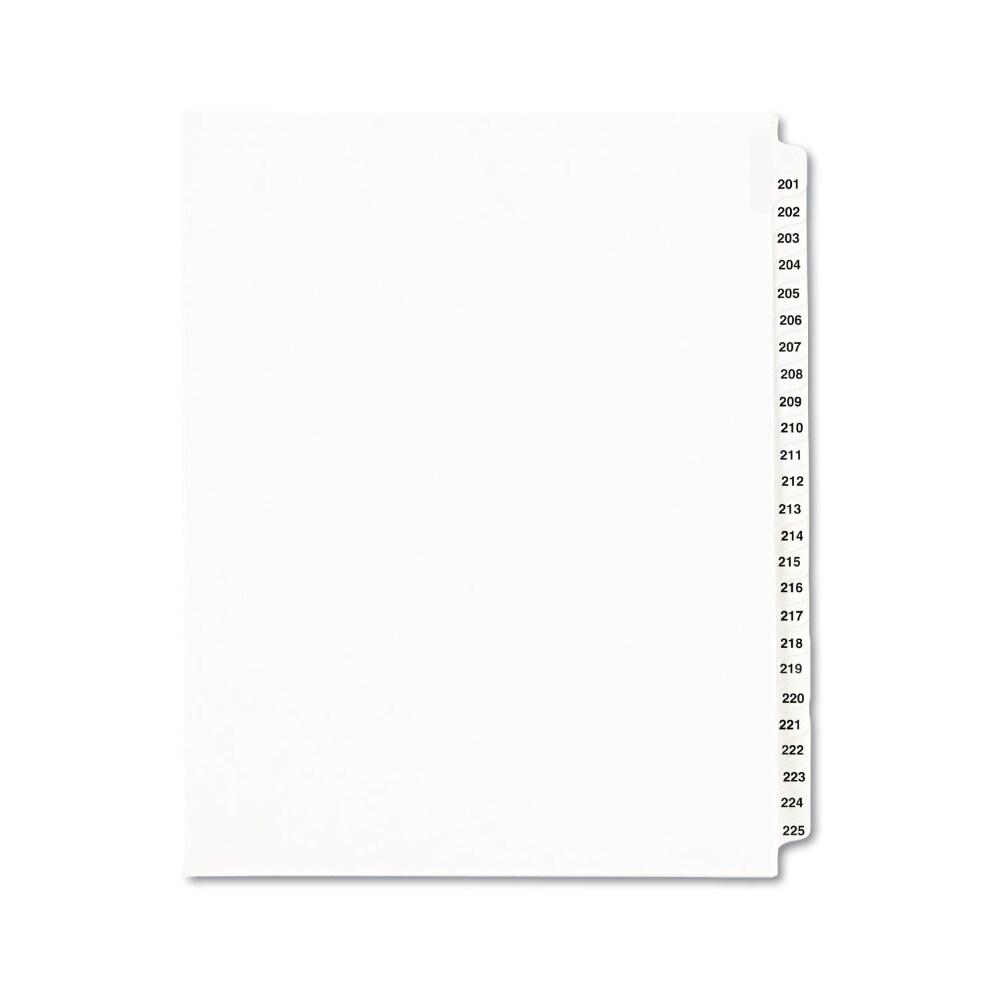 Preprinted Legal Exhibit Side Tab Index Dividers, Avery Style, 25-Tab, 201 to 225, 11 x 8.5, White, 1 Set, (1338)