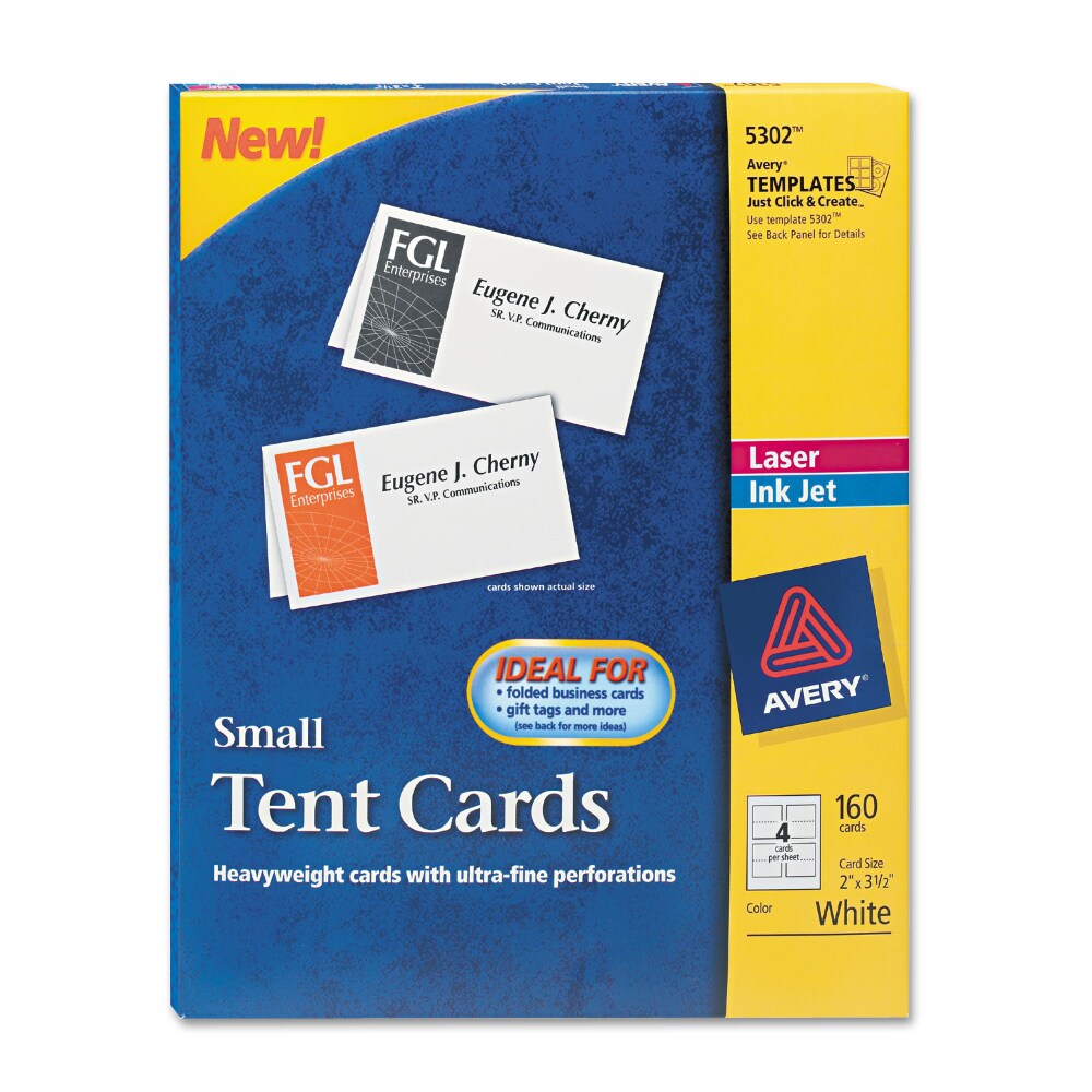 Small Tent Card, White, 2 x 3.5, 4 Cards/Sheet, 40 Sheets/Pack