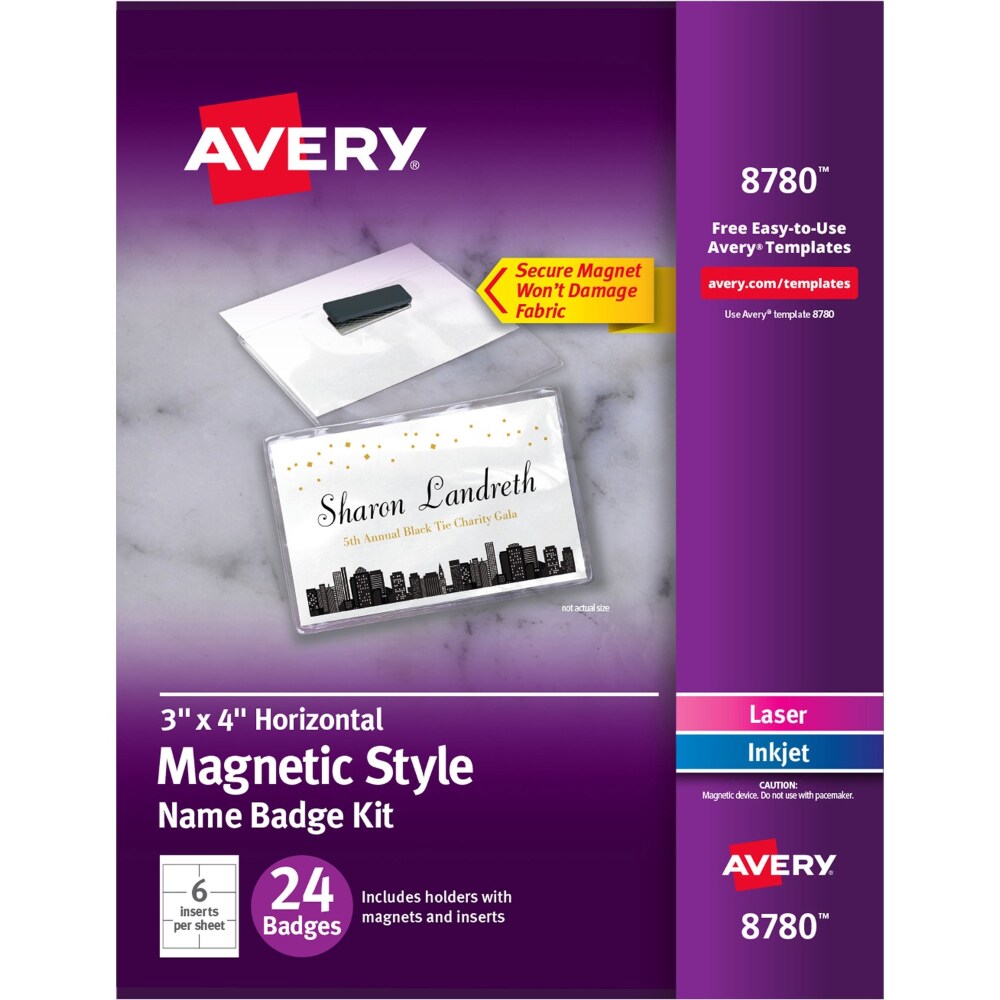 Magnetic Style Name Badge Kit, Horizontal, 4 x 3, White, 24/Pack Magnetic Style Name Badge Kit, Horizontal, 4 x 3, White, 24/Pack
