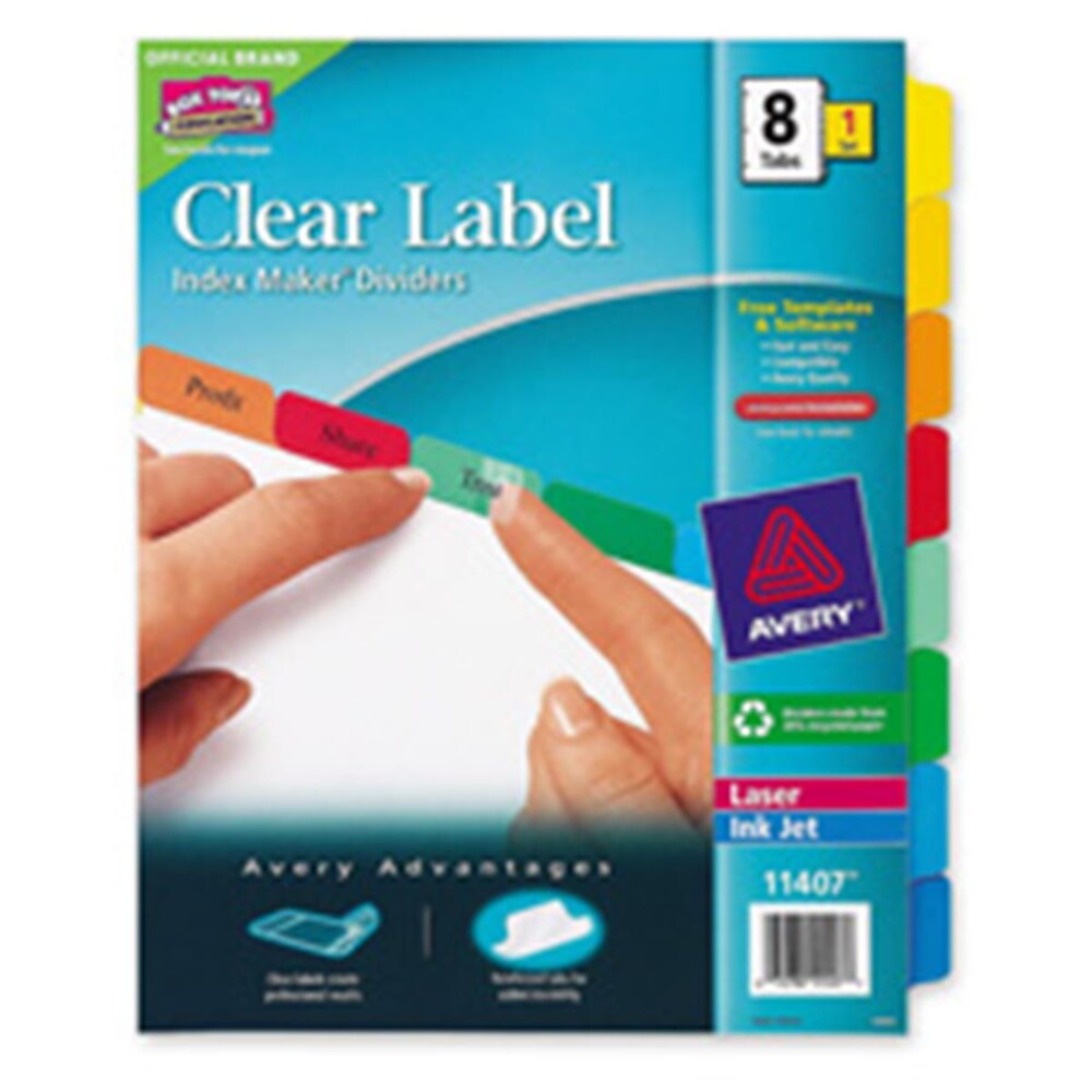 Print and Apply Index Maker Clear Label Dividers, 12-Tab, Color Tabs, 11 x 8.5, White, 5 Sets