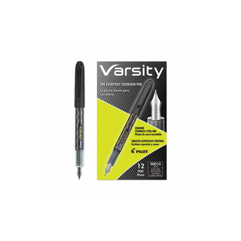 Varsity Fountain Pen, Medium 1 mm, Black Ink, Clear/Black Barrel