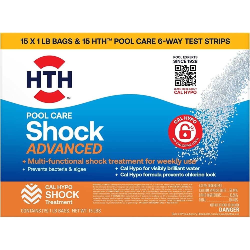 Hth 52044 Swimming Pool Shock Advanced And Test Strips, 1 Pound (Pack Of 15)