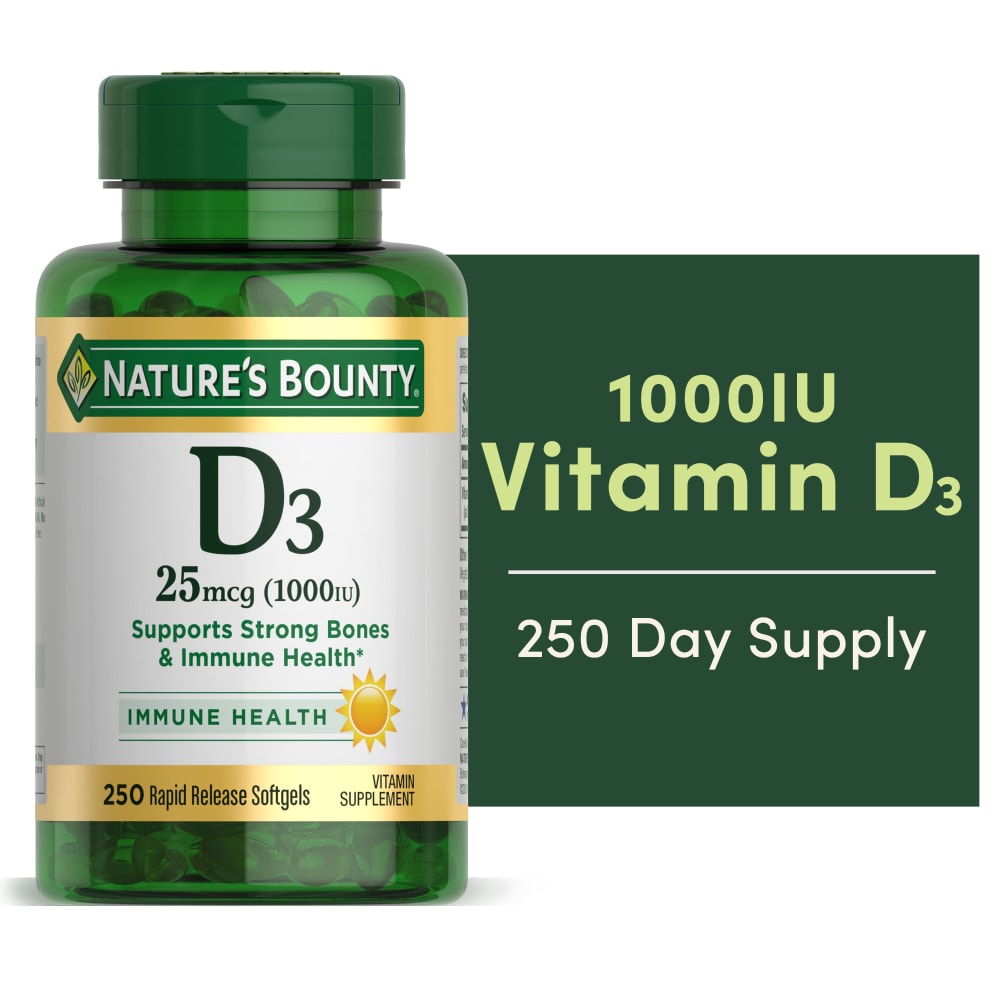 Natures Bounty D3 25 Mcg 1000 Iu Softgels 250 Ct