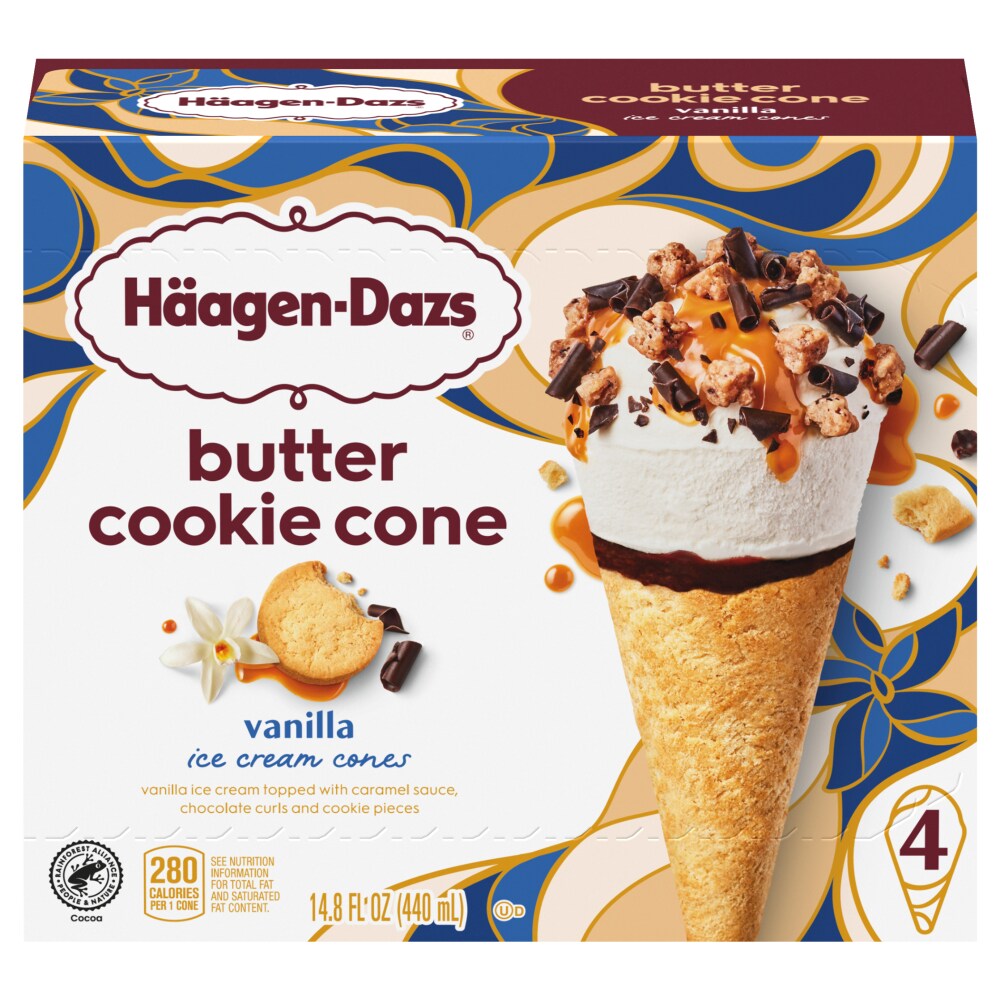 Haagen-Dazs® Vanilla Ice Cream Butter Cookie Cones, 4 ct Haagen-Dazs® Vanilla Ice Cream Butter Cookie Cones, 4 ct