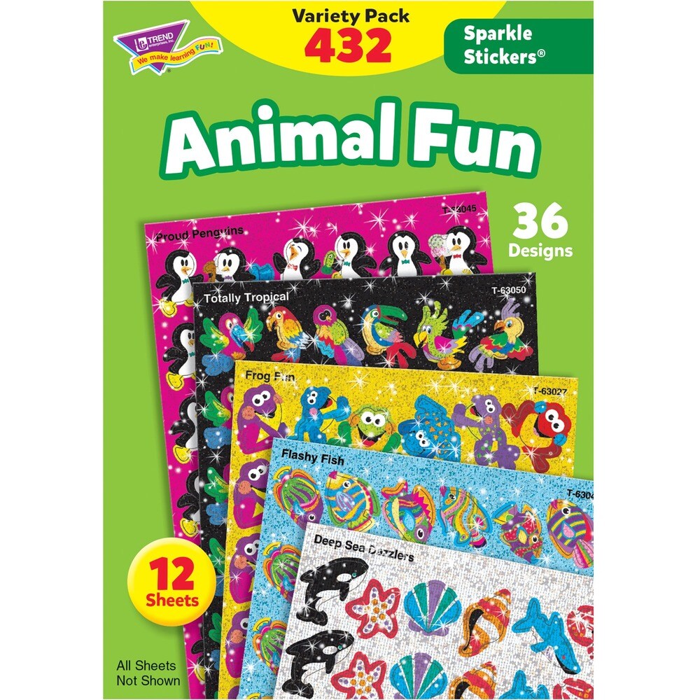 Trend Animal Fun Stickers Variety Pack - Animal, Fun Theme/Subject - Frog Fun, Proud Penguin, Deep Sea Dazzler, Flashy Fish, Beaming Bug Shape - Acid-free, Non-toxic, Photo-safe - 8