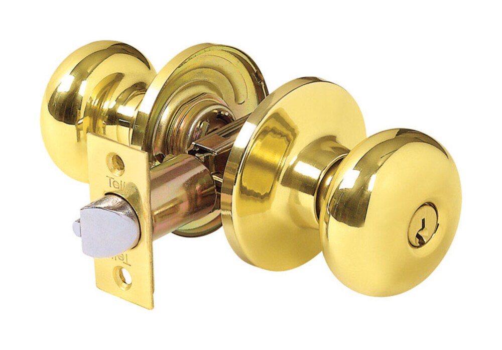 Tell Double Pack Bright Brass Deadbolt and Entry Door Knob ANSI Grade 3 1-3/4 in.