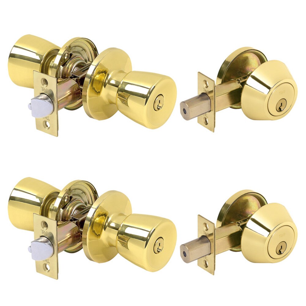 Tell Alton Bright Brass Knob and Single Cylinder Deadbolt ANSI Grade 3 1-3/4 in. Tell Alton Bright Brass Knob and Single Cylinder Deadbolt ANSI Grade 3 1-3/4 in.
