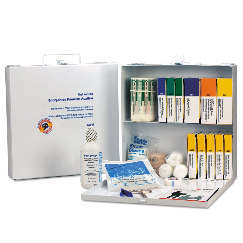First Aid Station for 50 People, 196 Pieces, OSHA Compliant, Metal Case