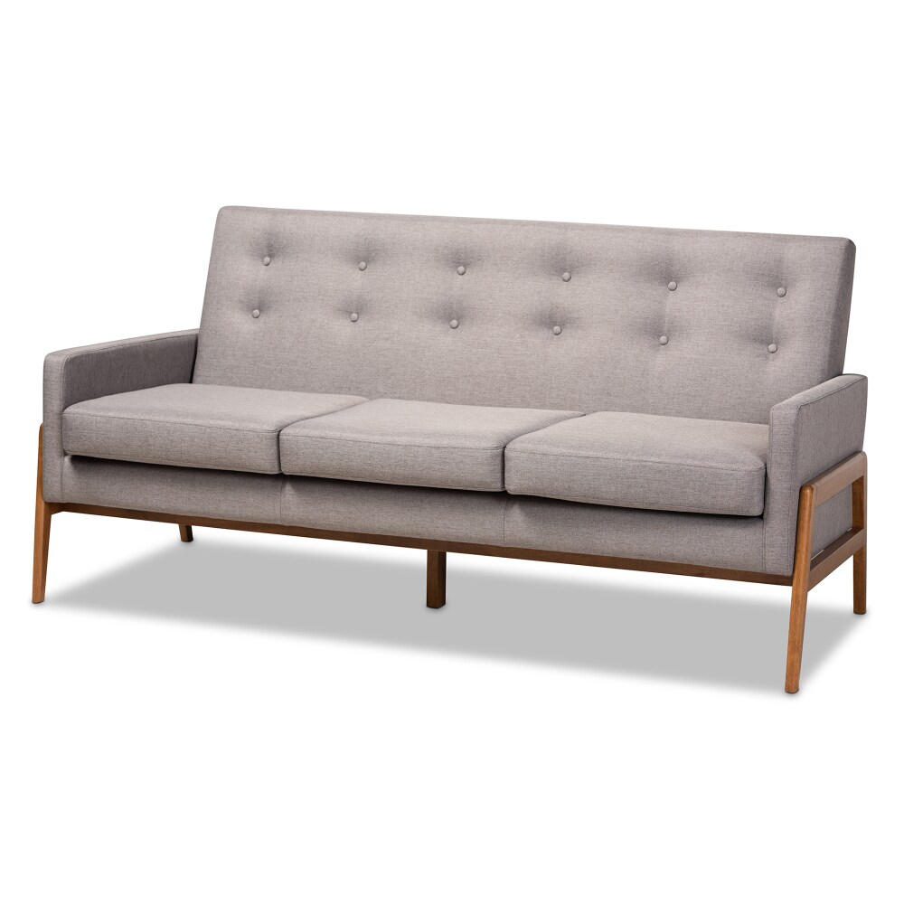 Baxton Studio Perris Mid-Century Modern Light Grey Fabric Upholstered Walnut Finished Wood Sofa Baxton Studio Perris Mid-Century Modern Light Grey Fabric Upholstered Walnut Finished Wood Sofa
