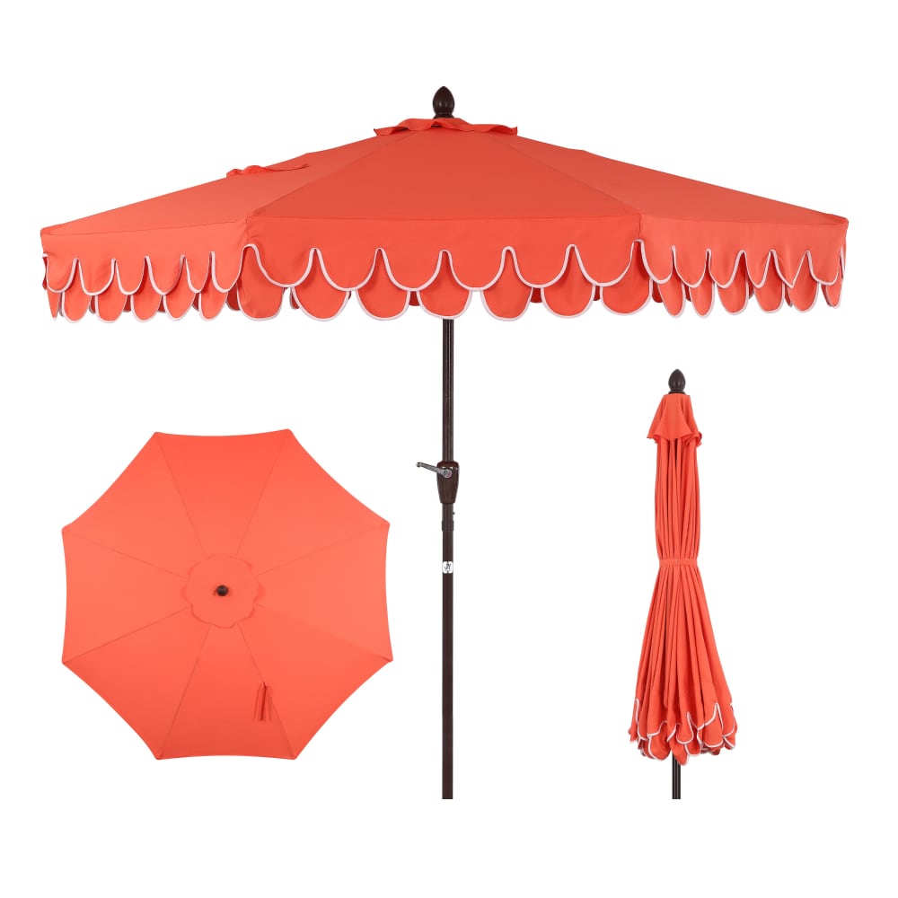 Tracy Mid-Century Scalloped Fringe Patio Umbrella with Auto