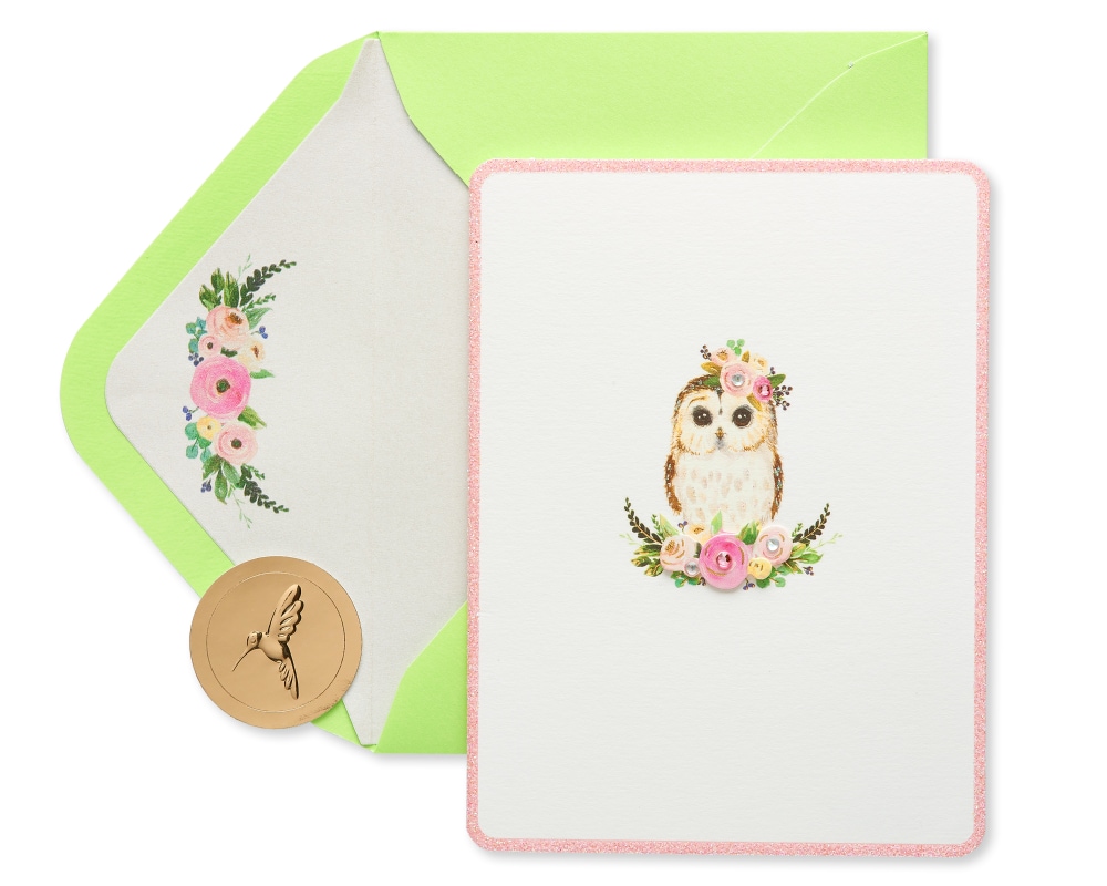 Papyrus Thinking Of You Card #54, Owl with Flower Crown, 1