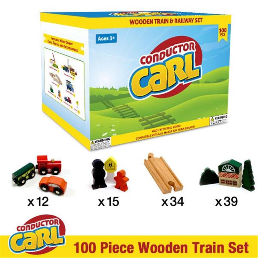 100 piece wooden train set with table