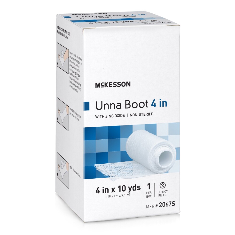 McKesson Unna Boot White 4 x 10 Yd with Zinc Oxide 2067S, 1