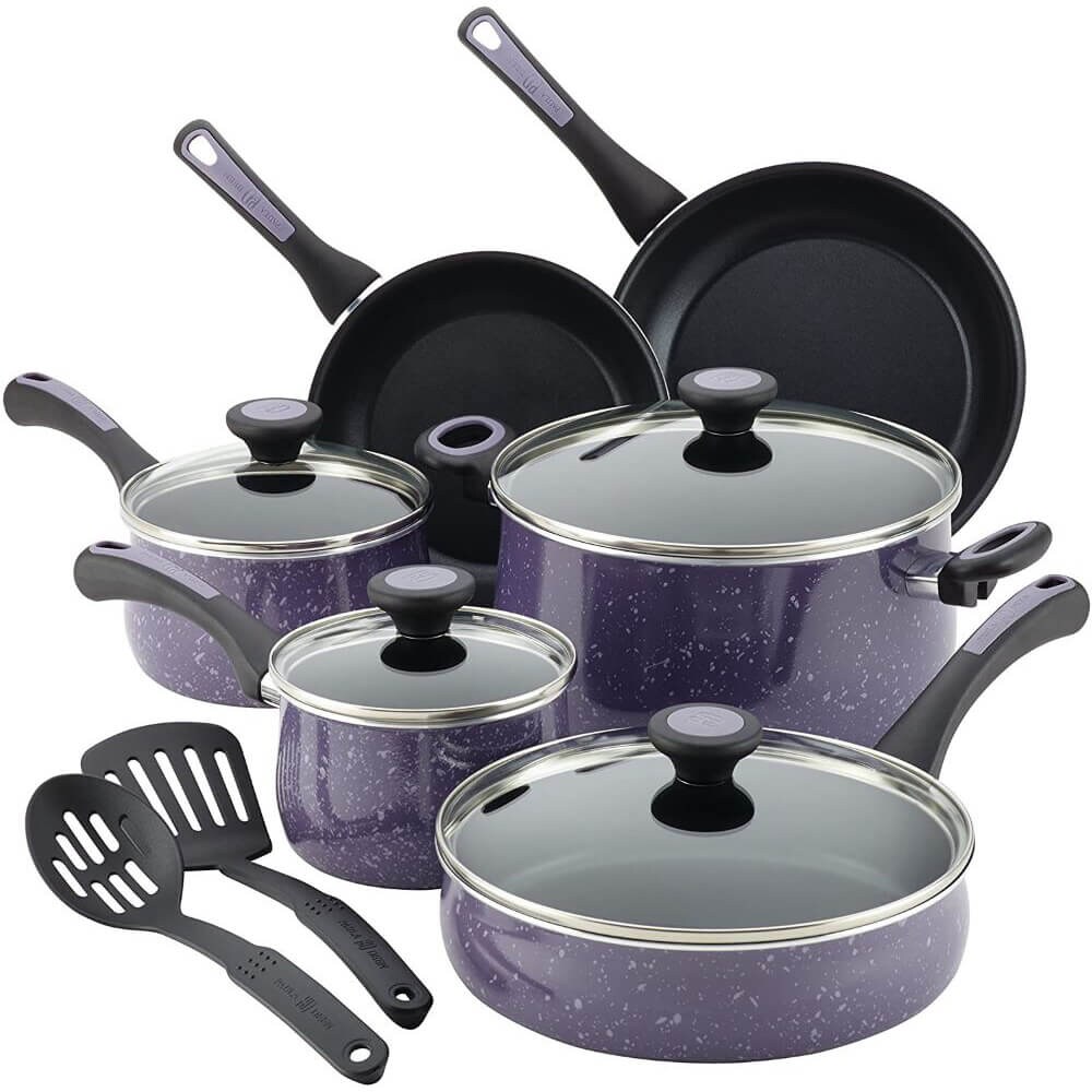 Riverbend 12-Piece Aluminum Nonstick Cookware Set in Lavender Speckle Riverbend 12-Piece Aluminum Nonstick Cookware Set in Lavender Speckle