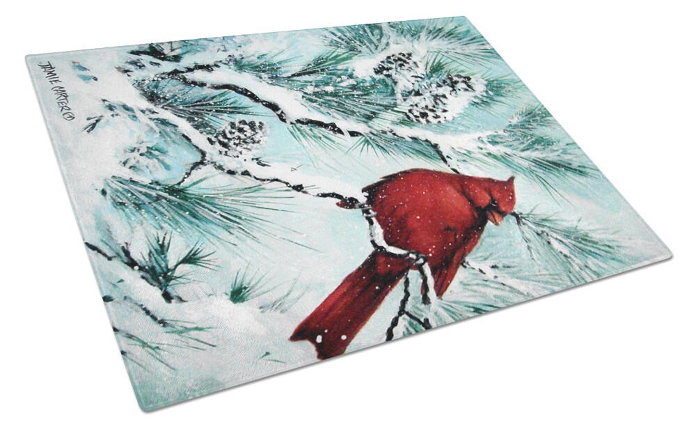 Cardinal Winter Red Bird Tempered Glass Large Cutting Board