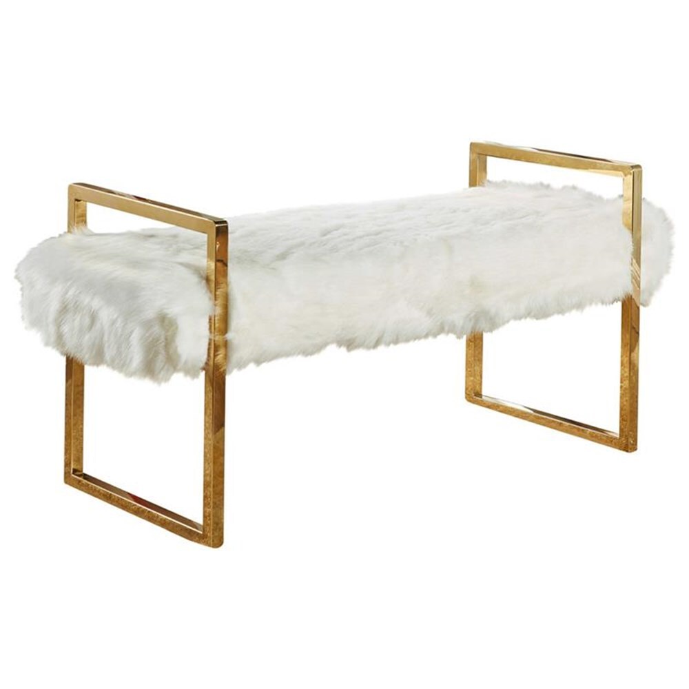 Meridian Furniture Chloe White Fur Bench Meridian Furniture Chloe White Fur Bench