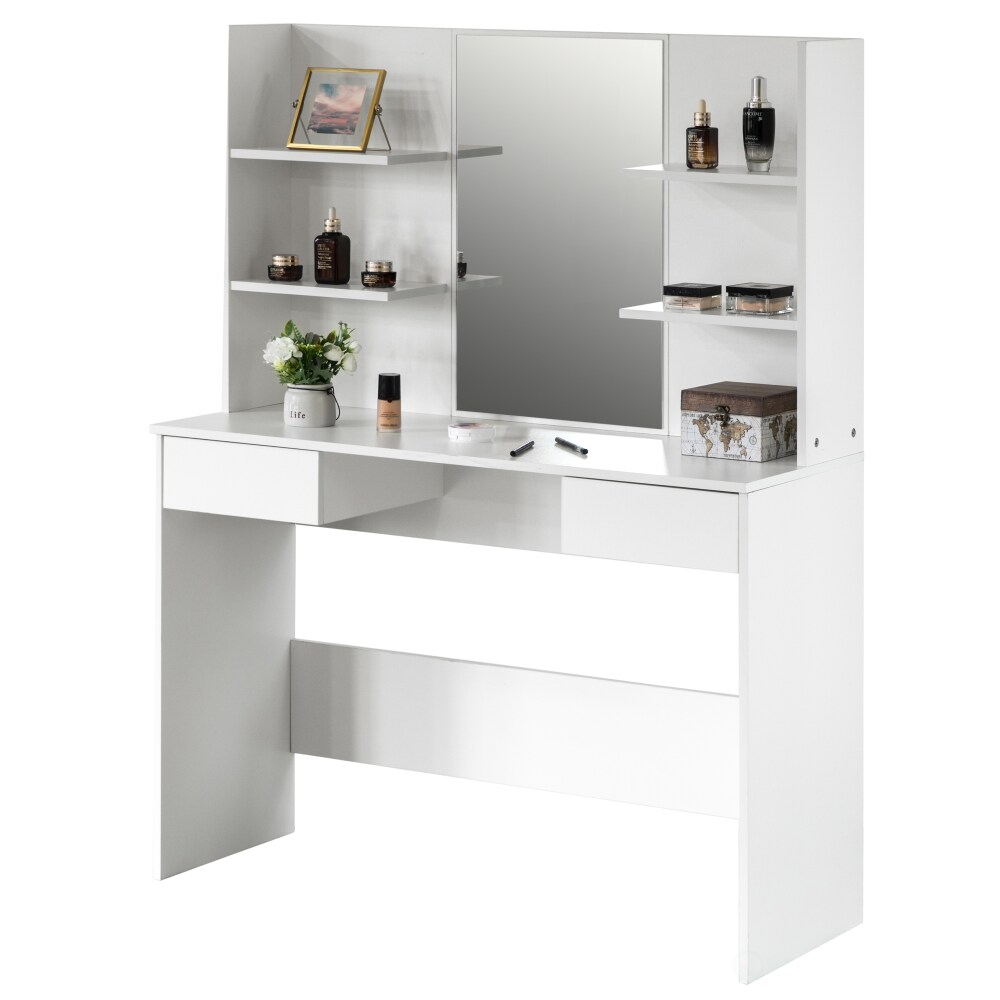 White Modern Wooden Dressing Table with Drawer Mirror and Shelves White Fry s Food Stores