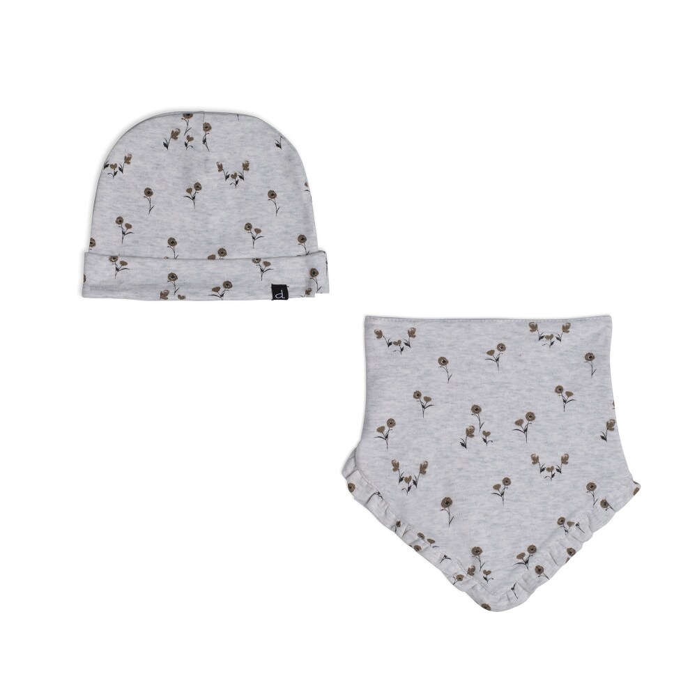 Organic Cotton Hat And Bib Set Printed Small Flowers Organic Cotton Hat And Bib Set Printed Small Flowers