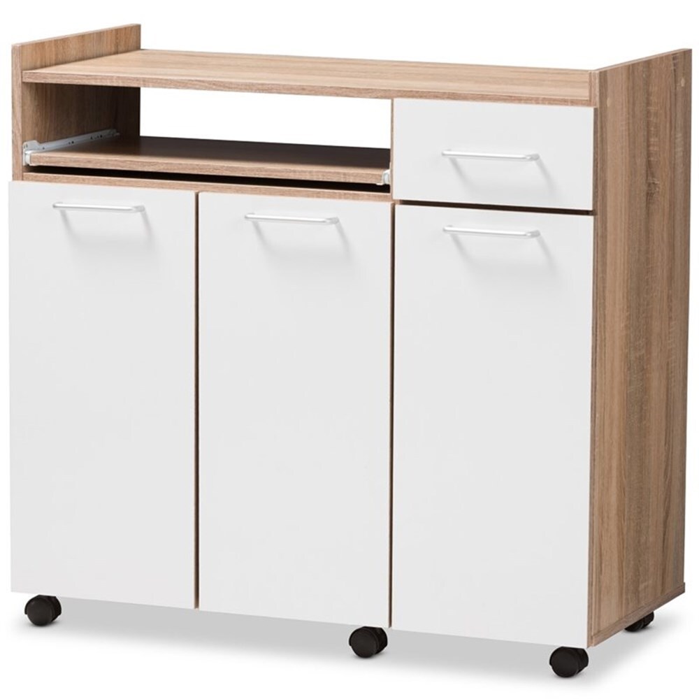 Baxton Studio Charmain Modern and Contemporary Light Oak and White Finish Kitchen Cabinet