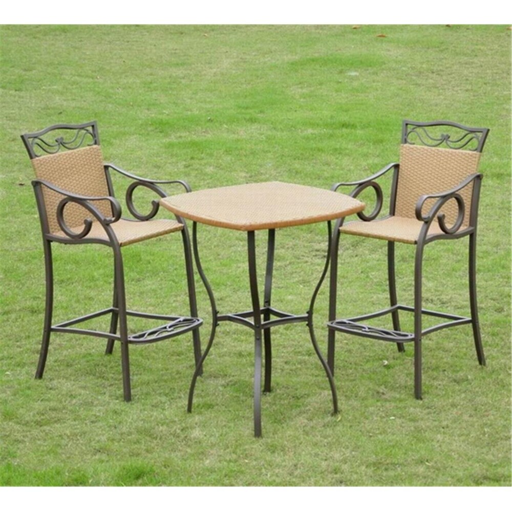 International Caravan Set of 3 Valencia Resin Wicker/Steel Bar Height Bistro Group