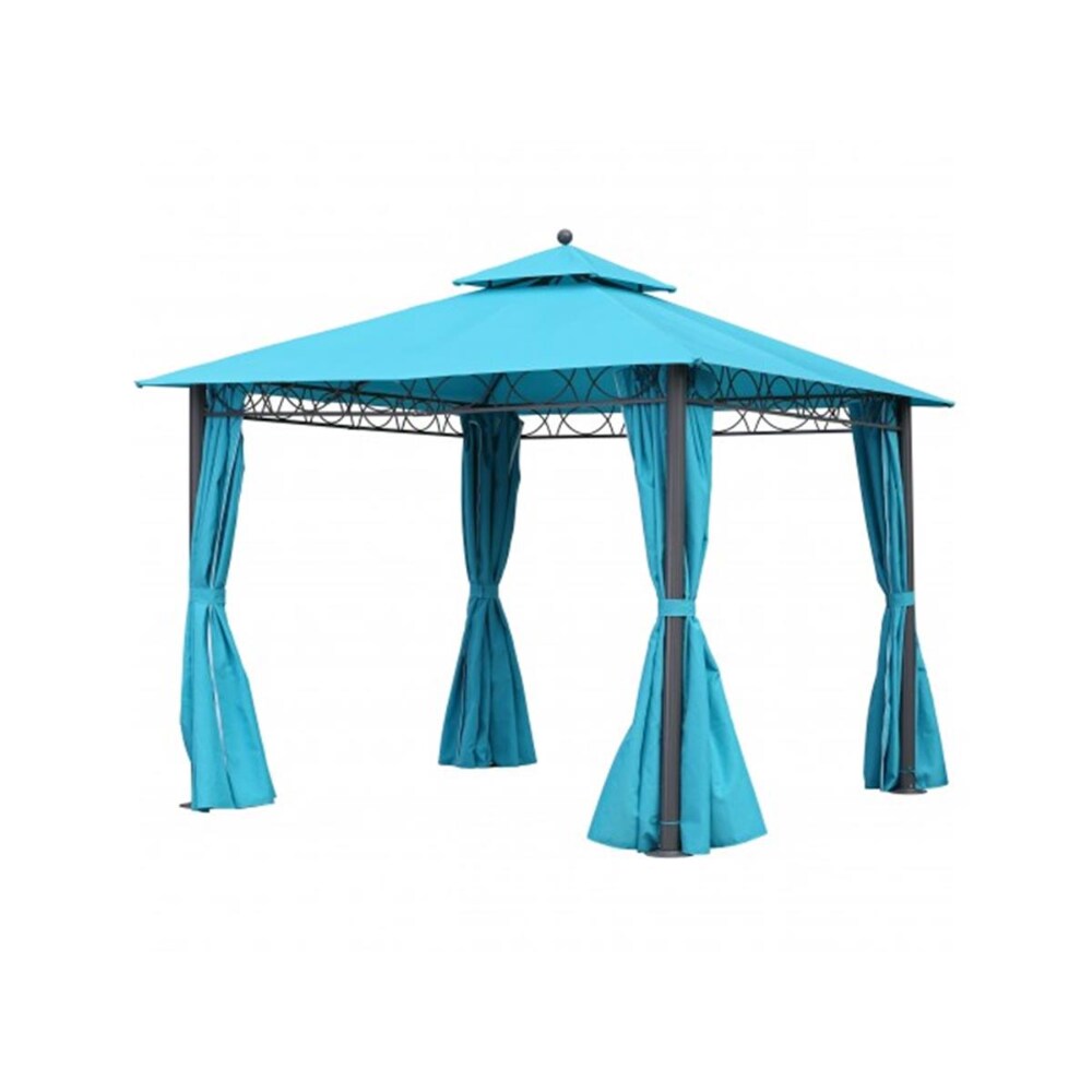 International Caravan Square 10 Foot Double Vented Gazebo With Drapes