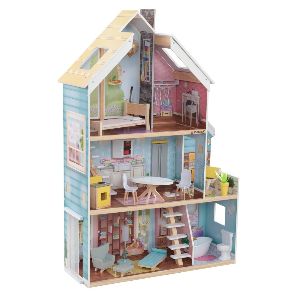 kidkraft grand view mansion dollhouse with ez kraft assembly and 34 accessories