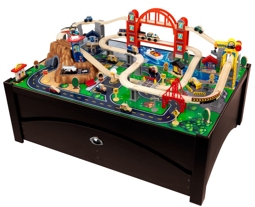 kidkraft waterfall mountain train set and table