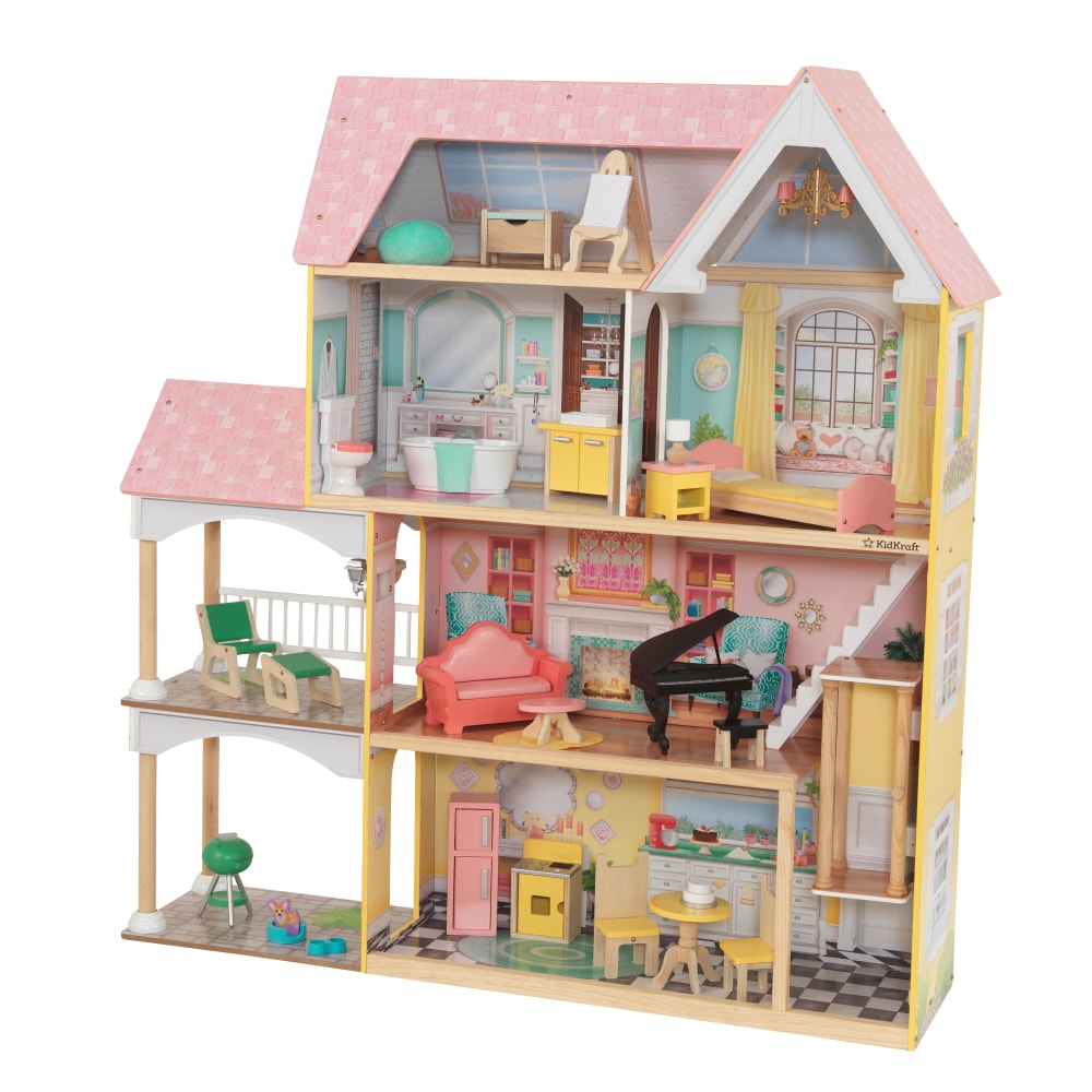 kidkraft grand view mansion dollhouse with ez kraft assembly and 34 accessories