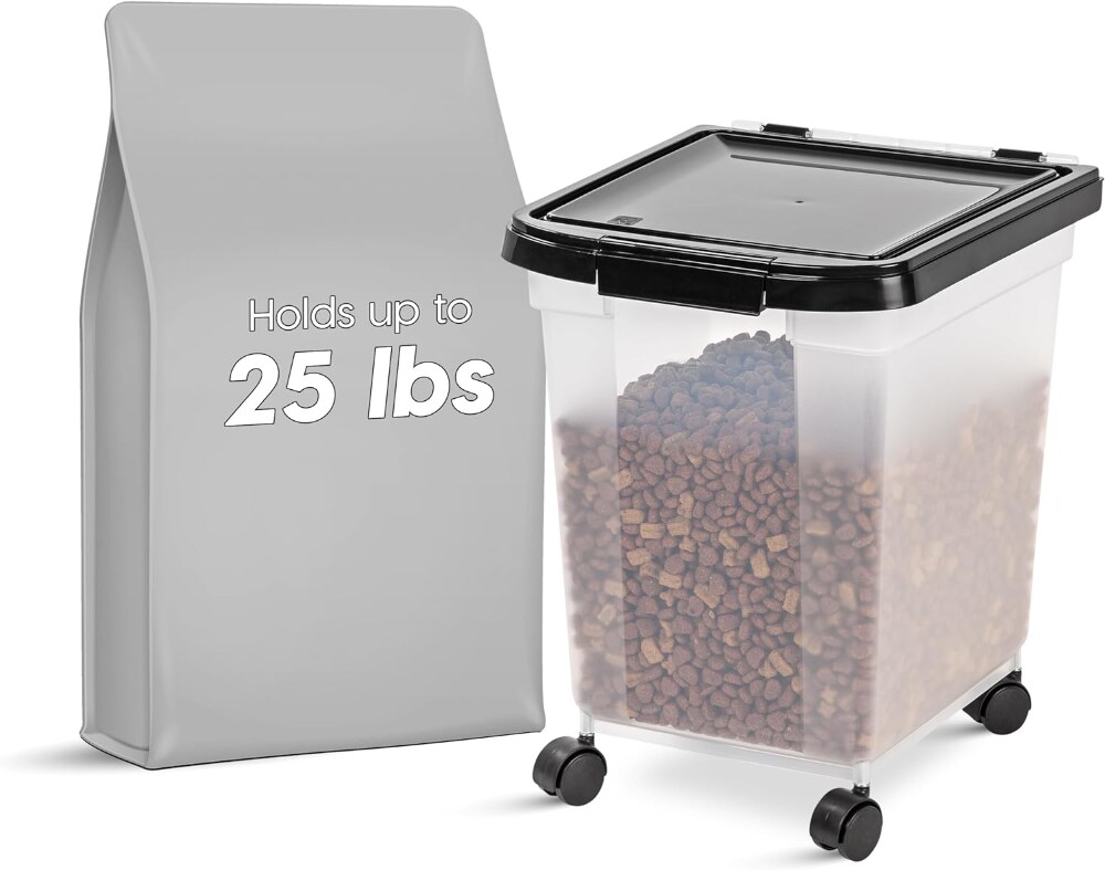 IRIS USA 32.5qt/8.1gal Airtight Pet Food Storage Container, Clear/Black