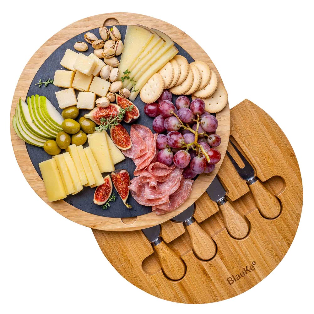 Bamboo Cheese Board with Knife Set and Removable Slate - 12 inch Swiveling Charcuterie Board, 1 - Harris Teeter Bamboo Cheese Board with Knife Set and Removable Slate - 12 inch Swiveling Charcuterie Board, 1 - Harris Teeter