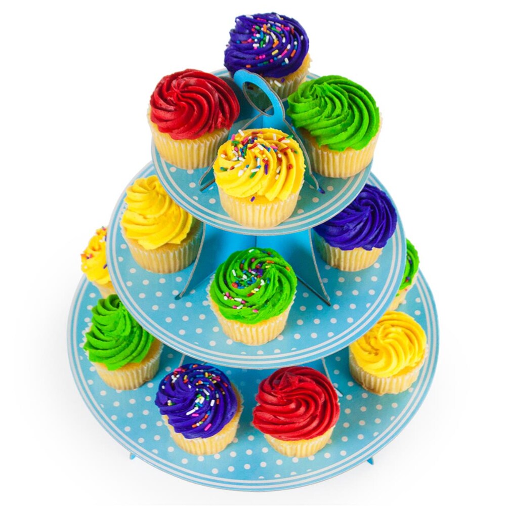 Blue Polka Dot 3 Tier Cupcake Stand 14in Tall By 12in Wide 1 Each King Soopers